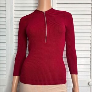 EXPRESS Red Ribbed Sweater with Zipper Size XS